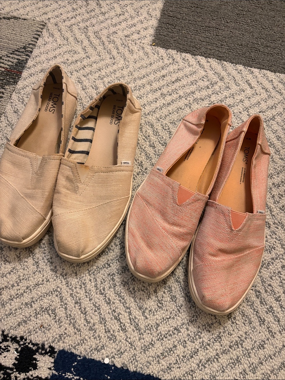 2 Pair Toms Slip-On Flats in Beige and Coral Pink